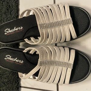 Skechers Women's Silver Multi-Strap Rhinestone Slide Sandals size 9